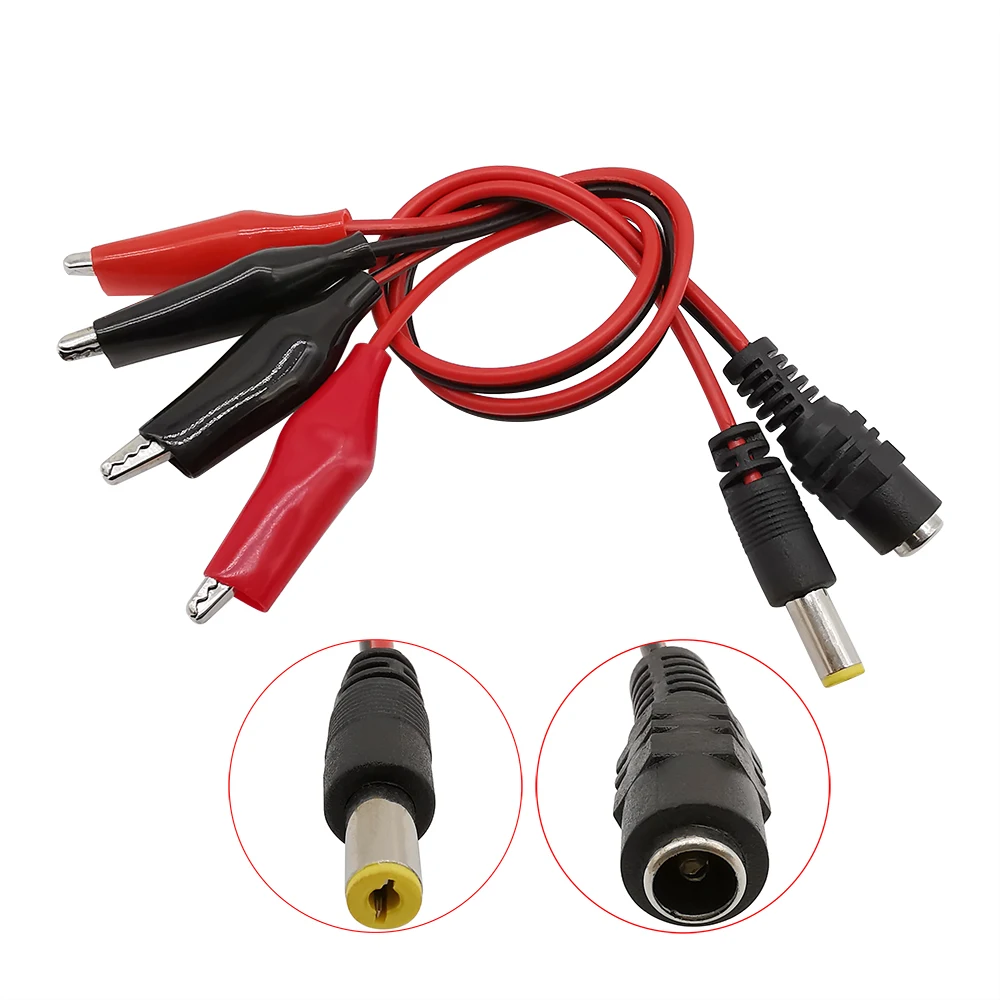 2x Alligator Clips to DC 5.5X2.1mm Male Female Power Plug Connector Adapter Crocodile Wire Cables Clip Test Leads alligator clip adapter alligator clips test clip test leads