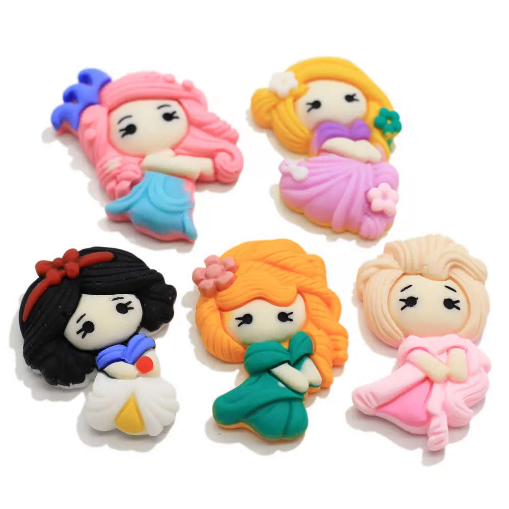 

50pcs 5 Styles Mixed Cute Cartoon Princess Flatback Resin Cabochon Kawaii Planar Resin DIY Craft Embellishment Hair Bow Center