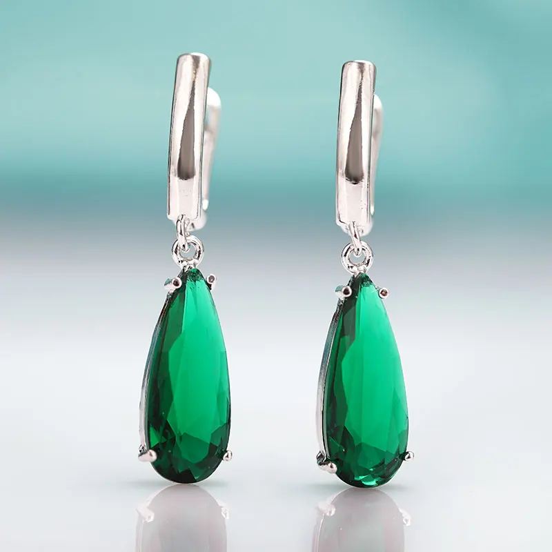 silver green MAIKALE Trebdy, серьги-капли с кубическим цирконием, серьги-капли, Циркон CZ, зеленый, синий, красный цвет, висячие серьги для женщин, вечерние ювелирные изделия - Окраска металла: silver green