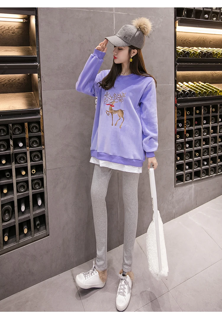 Velvet Autumn Korean Fashion Maternity Hoodies Lagre Size Loose Sweater Clothes for Pregnant Women Spring Pregnancy Shirts Tops