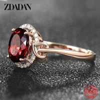 ZDADAN 925 Sterling Silver Big Oval Ruby Zircon Ring For Women Temperament Jewelry Accessories Gift 1