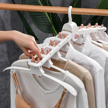

Foldable Rotatable Plastic Clothing Hangers Multifunctional Portable With Hooks Scarf Clothes Drying Hanger Closet Garment Racks