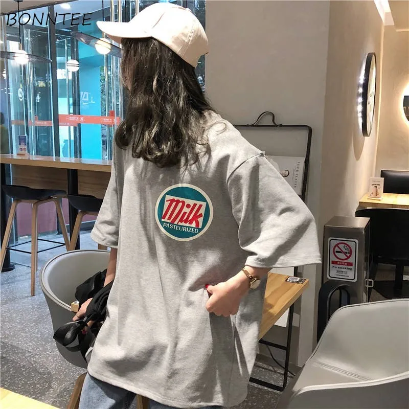 Женские футболки свободные универсальные Ulzzang Harajuku в Корейском стиле для
