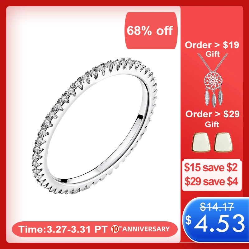

WOSTU Real 100% 925 Sterling Silver Fashionable Ring Circle Clear CZ Geometric Stackable Rings for Women Wedding Jewelry Gift