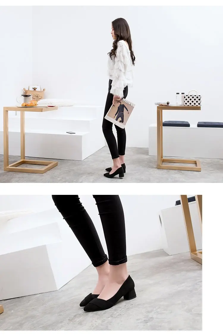 4 Cm Black Square Heel Single Shoes Autumn New Korean Fashion High Heels Elegant Comfort Women's Shoes Concise Work Shoes Pumps
