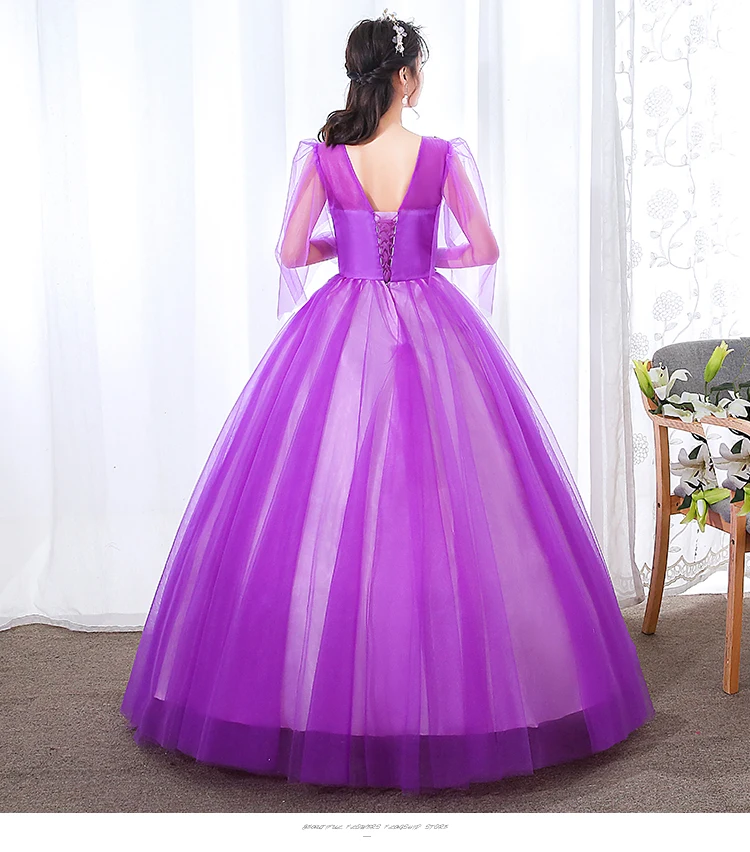 Летние Аппликации Длинные вечерние платья Vestido De 15 Anos De фиолетовое Бисероплетение сексуальное пышное платье Sukienka Quinceanera