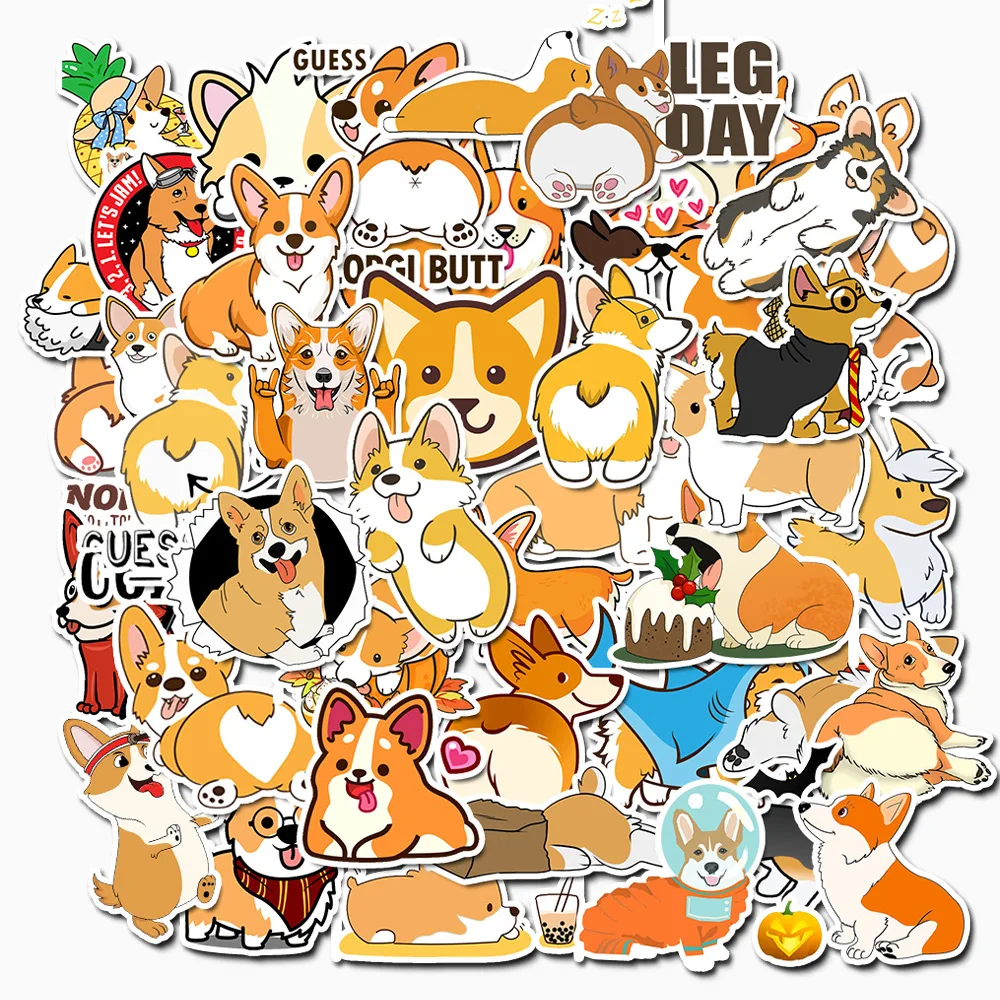 50 Pcs Cute Adorable font b Pet b font Corgi Sticker Luggage Motorcycle Trolley Notebook Non