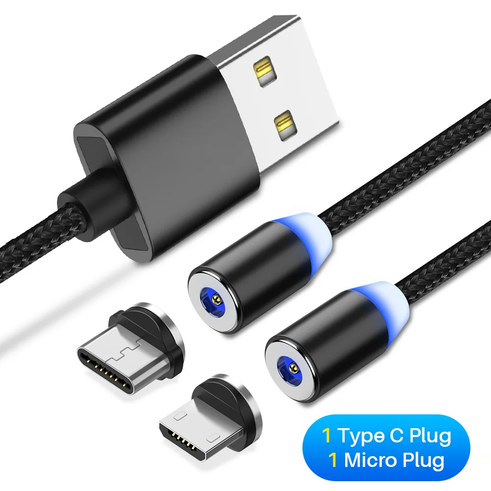 YBD 2 в 1 Магнитный кабель usb type C зарядный провод Магнит Micro USB зарядное устройство освещение для usb для iPhone 11 XR XS - Цвет: micro type-c