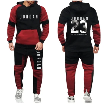 

Brand Fashion Tracksuit Warm and Velvet Men Sport Patchwork Set Hoodie Sweatshirt JORDAN 23 Fitness Pants Workout Running Suit