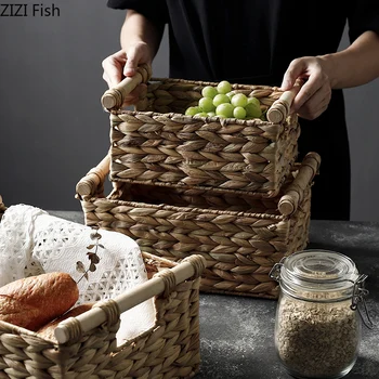 

Natural Woven Seagrass Basket of Straw Wicker for Home Table Fruit Bread Towels Small Kitchen Storage Container Set
