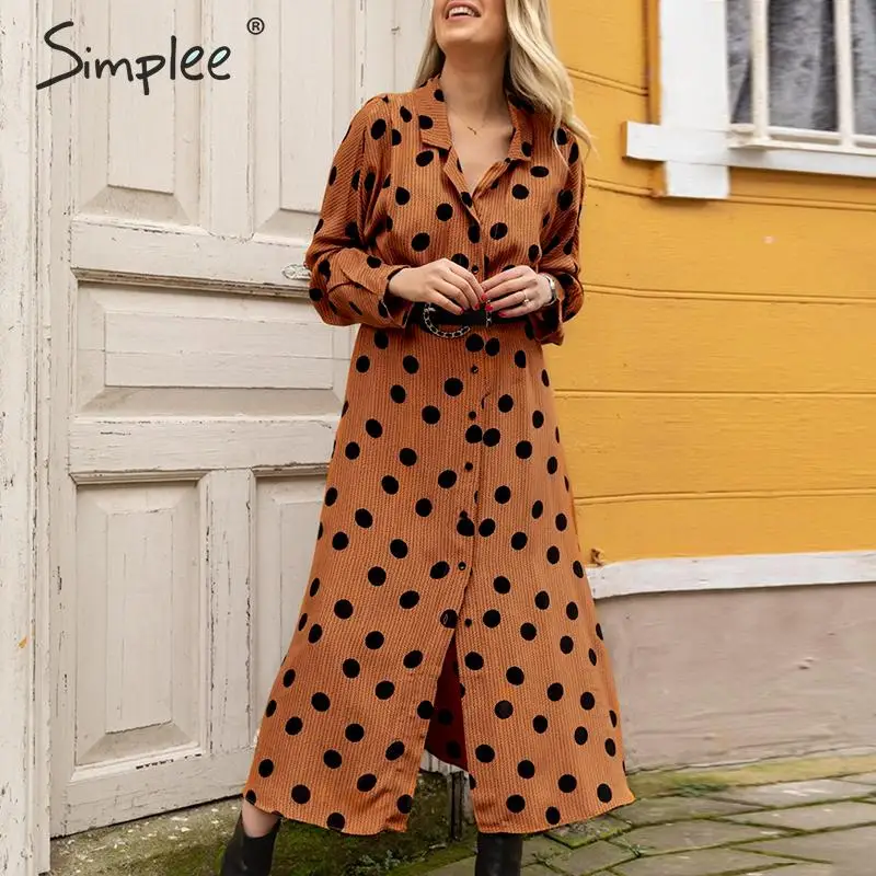 Simplee уличная одежда с длинным рукавом платье богемное отворотом в горошек