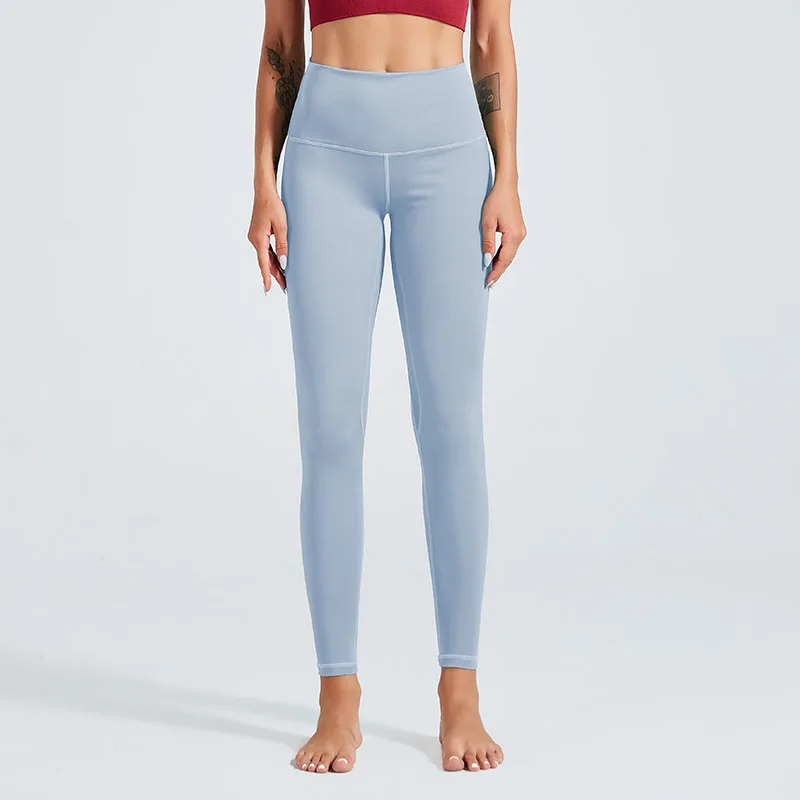 Y-6065 Light Blue Новые Нейлоновые однотонные леггинсы, женские, с высокой талией облегающие Джеггинсы Женские спортивные штаны для бега, спортивные брюки в стиле пэчворк с эластичной резинкой Фитнес штанами-леггинсами комплект - Цвет: Y-6065 Light Blue