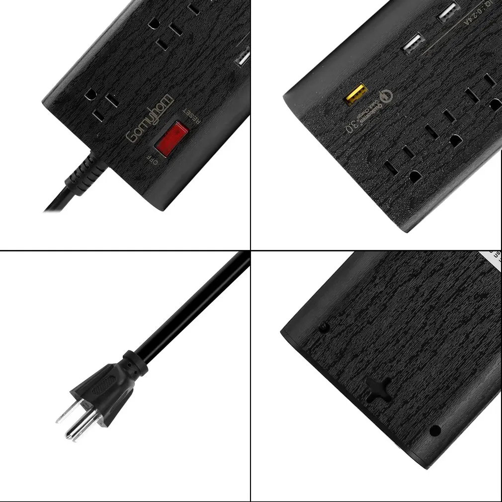 Зарядное устройство USB, розетка с 7 выходами, 1 порт USB QC 3,0 и 4 порта USB Smart, удлинитель, сетевой фильтр, защита от перенапряжения
