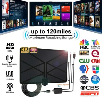 

4K 1080P HD Digital TV Antenna 120 Miles VHF UHF Freeview Local Channels With Amplifier Signal Booster 12ft Coax Cable