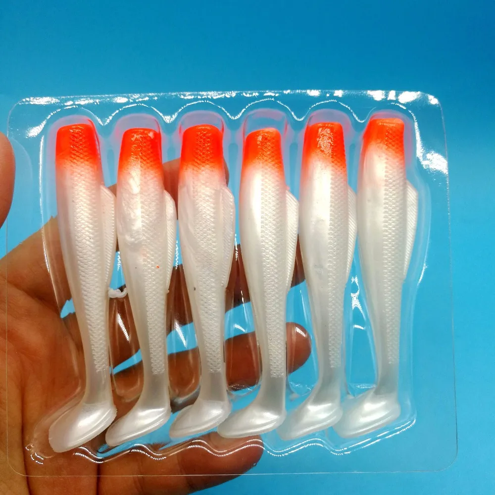 HOOFISH 12PCS/LOT Pesca Floating water jig Easy Shiner Fishing Lures4.5g/75mm 7colors Jigging Soft Baits T-tail isca bait