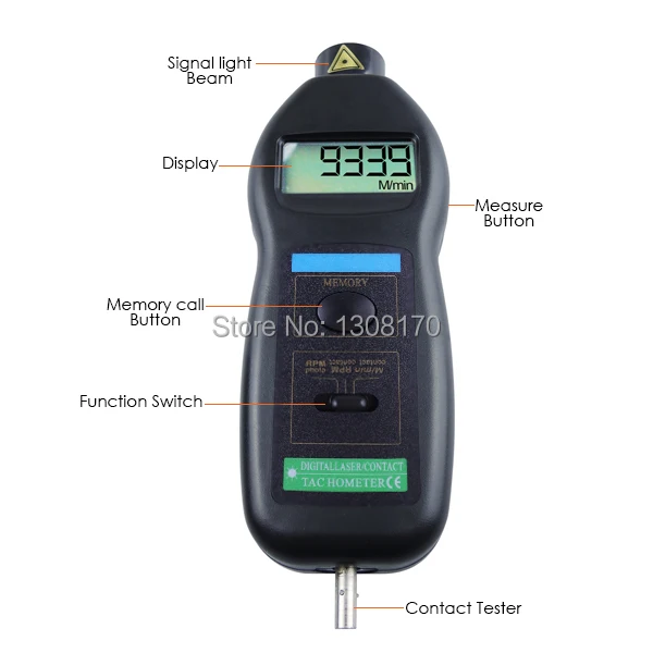 Ручной 2в1 цифровой лазерный Бесконтактный и контактный Тахометр ft& m/min 0,5~ 99999 об./мин Диапазон АВТО ранжирование Tach
