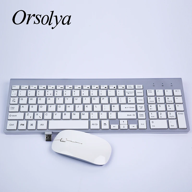 Silver 2,4G беспроводная Тонкая клавиатура и мышь Orsolya Whisper-quiet для ноутбука, ноутбука и настольного ПК, домашнего офиса - Цвет: Silver