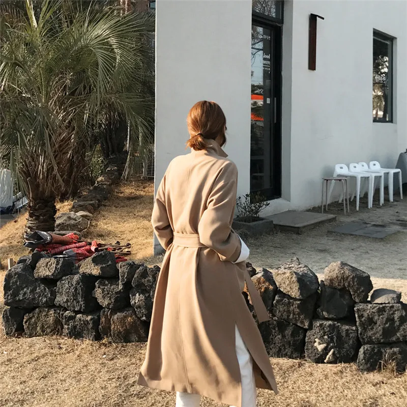 Элегантный женский длинный кардиган Тренч на шнуровке Новое поступление однотонная Повседневная ветровка с поясом и карманами