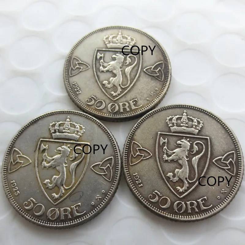 Норвегия 50 Øre-Haakon VII 1921 1922 1923 Посеребренная копия монет