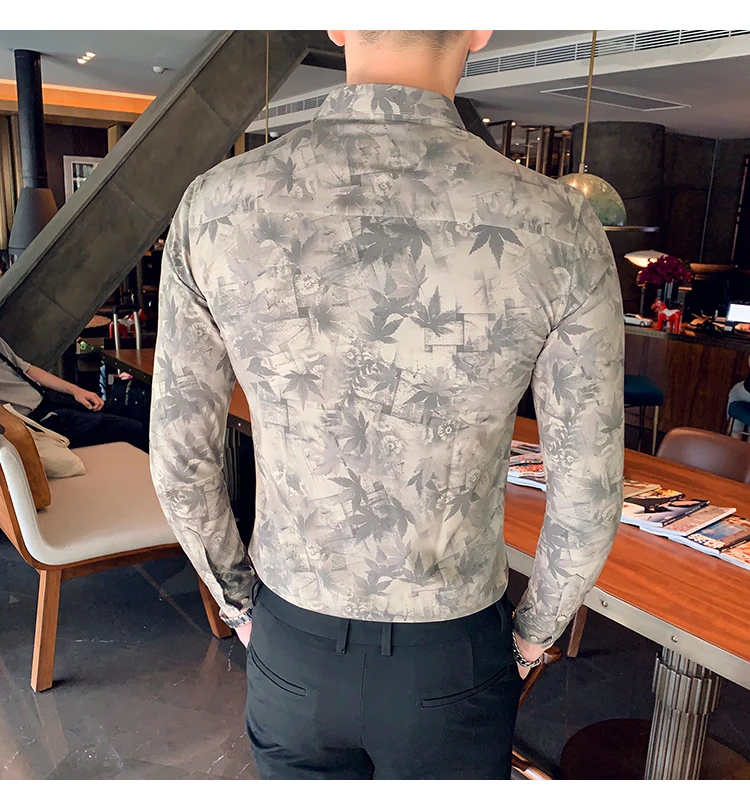 Мужская рубашка в британском стиле; сезон осень-зима; Мужская рубашка с длинными рукавами; Универсальная высококачественная рубашка с принтом; Мужская рубашка для ночного клуба; смокинг