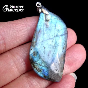 

Real Natural Gray Moonstone Raw Gem Stone Ornament Handicraft Rainbow Labradorite DIY Crystal Pendant Necklaces for Gift BD003