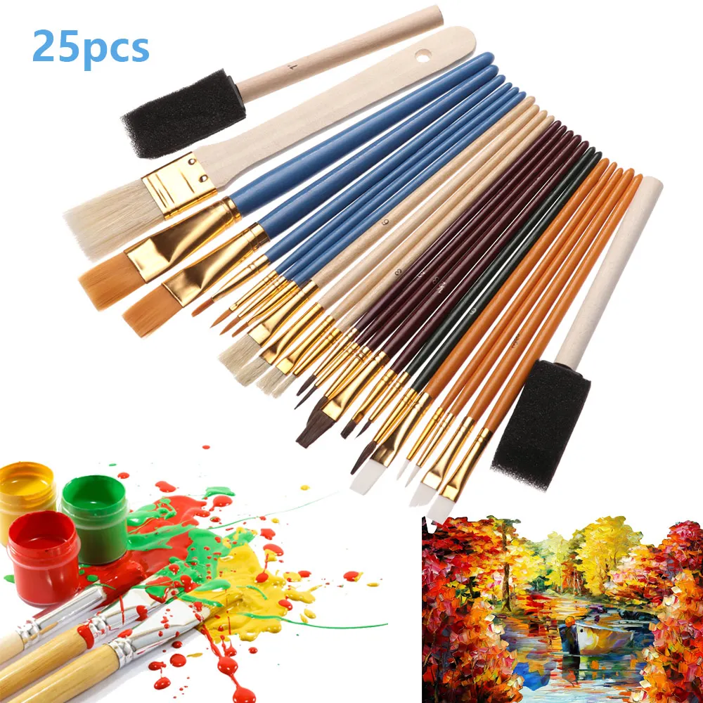 25Pcs/Set Artist Painting Brush Set Acrylic Oil Drawing Watercolour Art Craft Student Children School Tool | Канцтовары для офиса