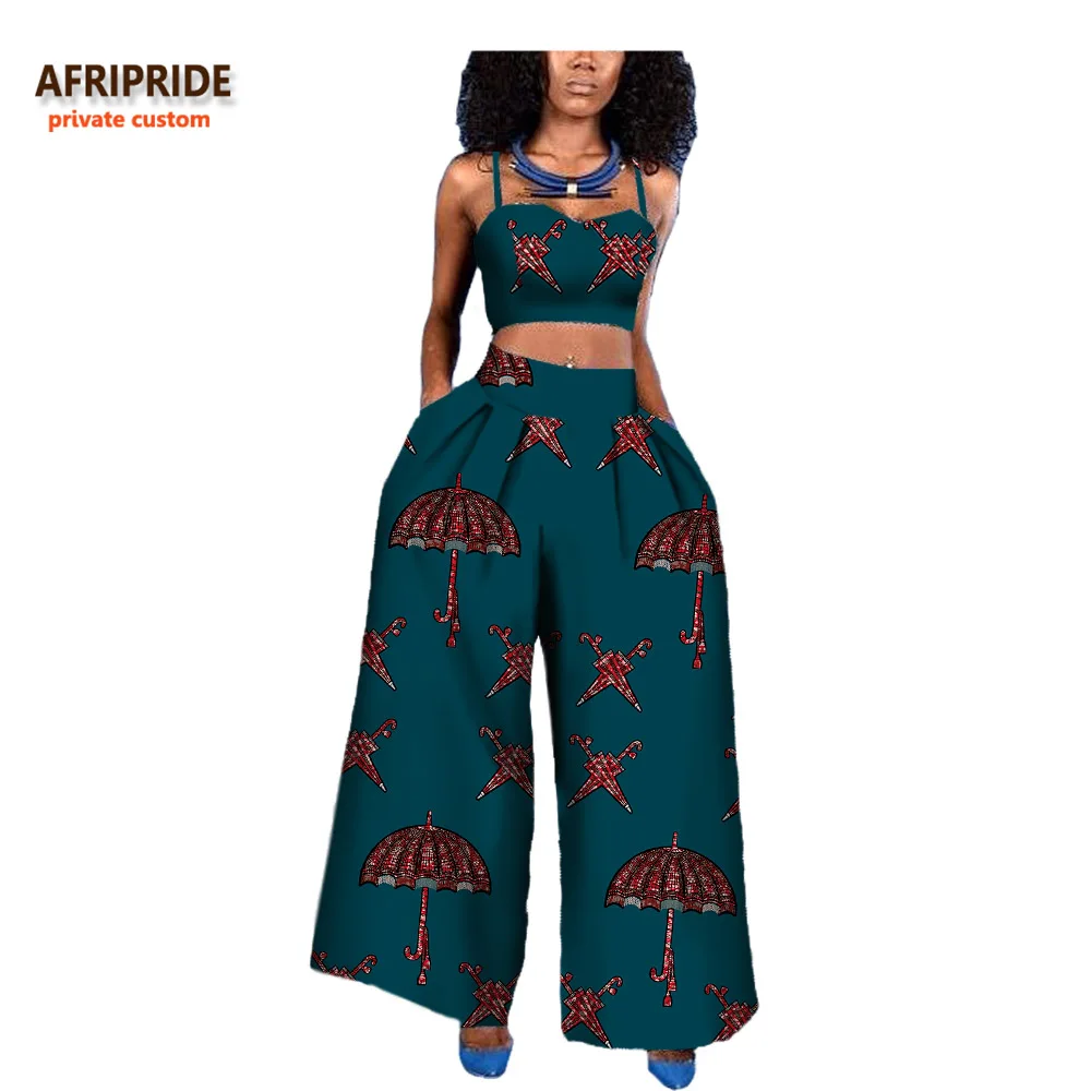 18 женщин 2 шт костюм Африканский стиль AFRIPRIDE Частный заказ без рукавов Холтер короткий топ+ лодыжки-длина широкие брюки костюм A722646