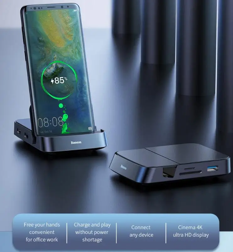 Baseus концентратор USB Type C док-станция Pad станция USB-C к HDMI док-станция адаптер питания для huawei P30 P20 Pro для samsung S10 S9