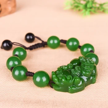

Carved Green Jade 12mm Bead Pixiu Elastic Bracelet Natural Chinese Jewellery Fashion Lucky Amulet Women man Gifts
