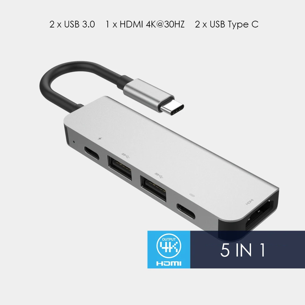 USB-C многопортовый концентратор с 4K HDMI, 2 USB 3,0, type C зарядный адаптер совместимый MacBook Pro 13/15(Thunderbolt 3 Порт), MacBook