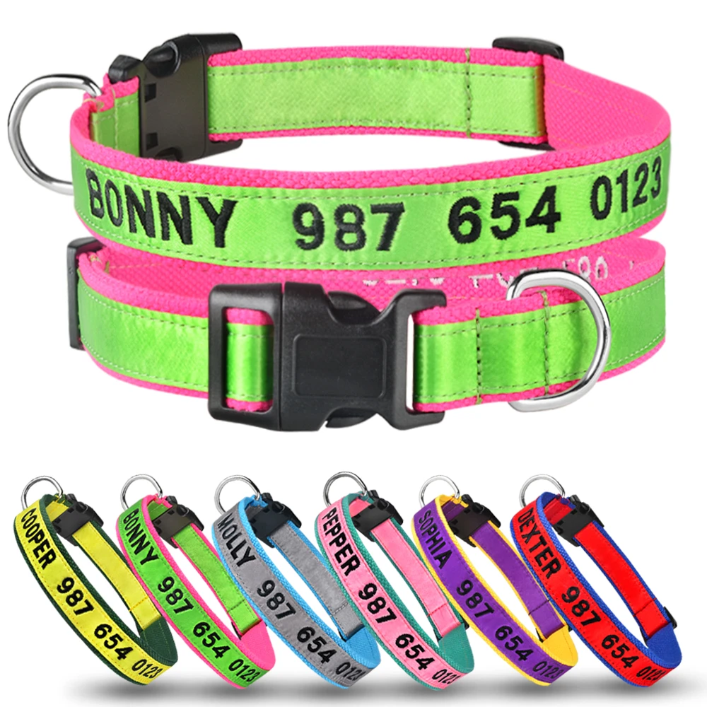 dog chain collar Embroidered Customized Pet Collar Nylon Dog Collar Personalized Puppy ID Name Collar for Small Medium Large Dogs Adjustable designer dog collars