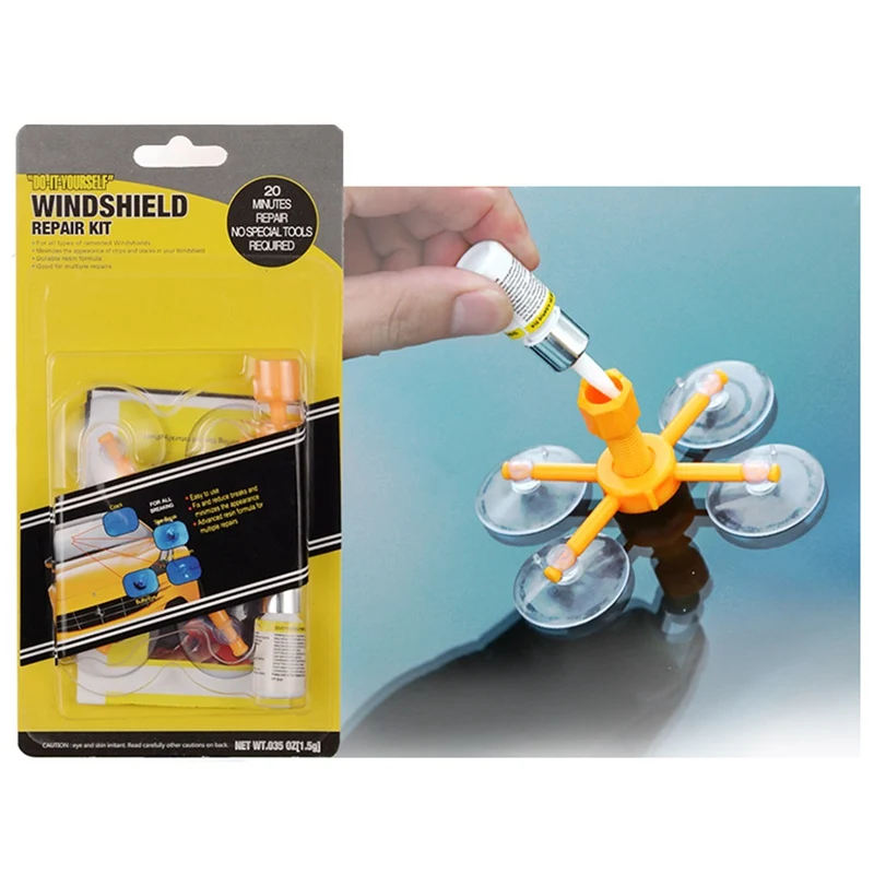 

1 Set Windshield Repair Tool Car Glass Repair Tool Crack Bull's Eye Star Glass Repair Liquid-Suction Card Yellow Sucker