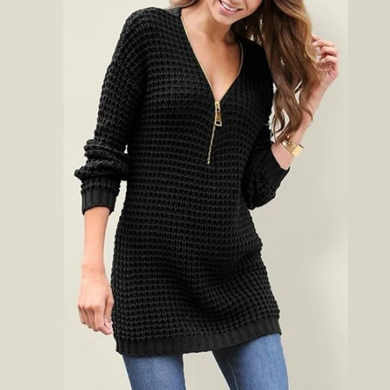 

Long Knitted Pullover Sweater Women's 2019 Long Sleeve Autumn Jumper Pull White Black Sweaters Oversized Winter clothes Women