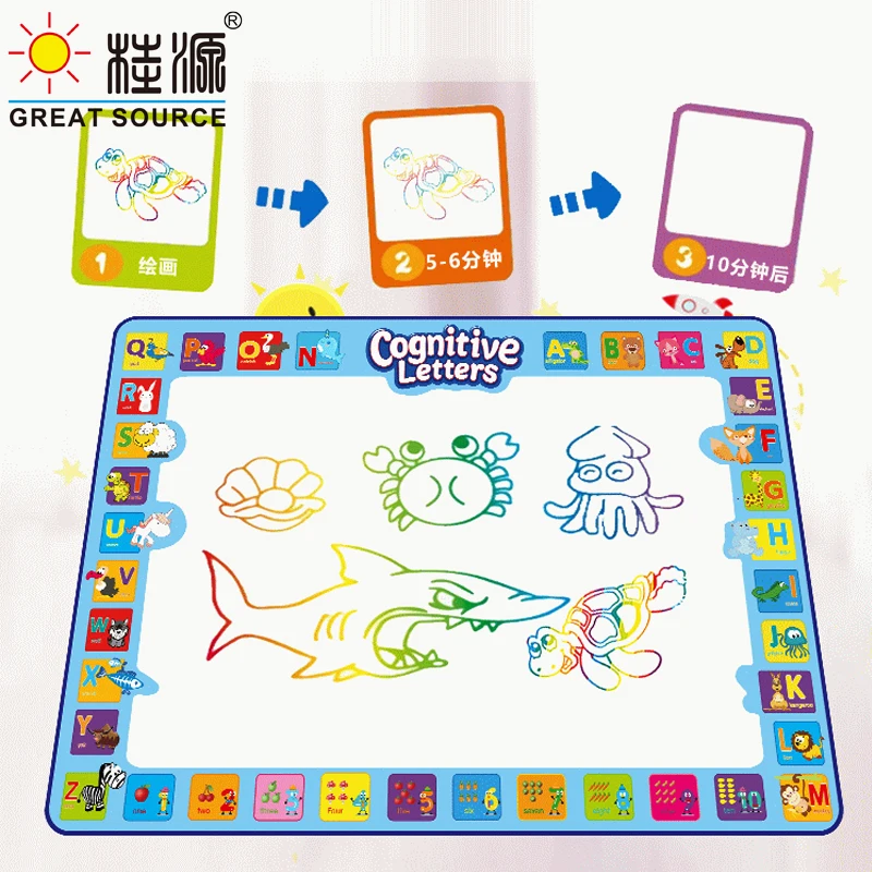Magic Drawing Mat Doodle Mat Baby Square Magic Pens Stamps Set Painting Board Educational Toys for Kids100*100cm(30.37"*30.37")