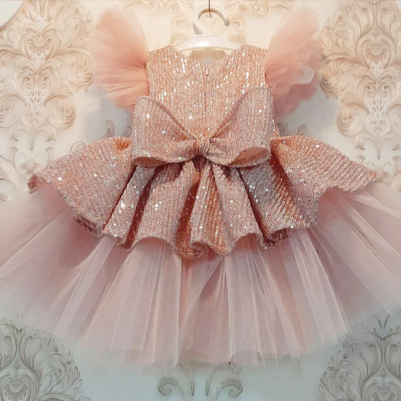 Girls Dress Baby Girl Dress Christmas Sequin Cake Double Baby Girl Dress 1 Year Birthday Newborn Party Wedding Vestidos Kids Christening Toddler Clothes