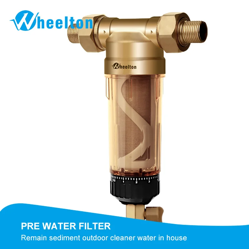 Предварительный фильтр для воды Wheelton (WWP-02S) с двумя дворниками, евро-стандарт, латунь, 30 лет, очиститель Lifitime, весь дом 1/2