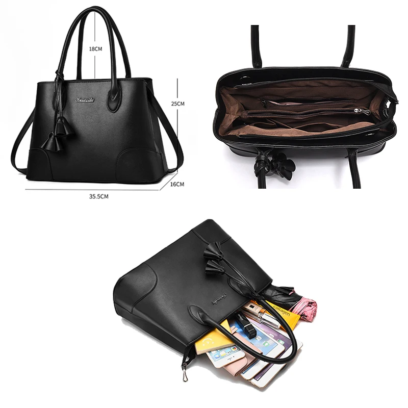 Nevenka Women Handbags Fashion PU Leather Top-handle Bags Totes Tassel Designer Crossbody Shoulder Bag Hand Bags Hot Sale