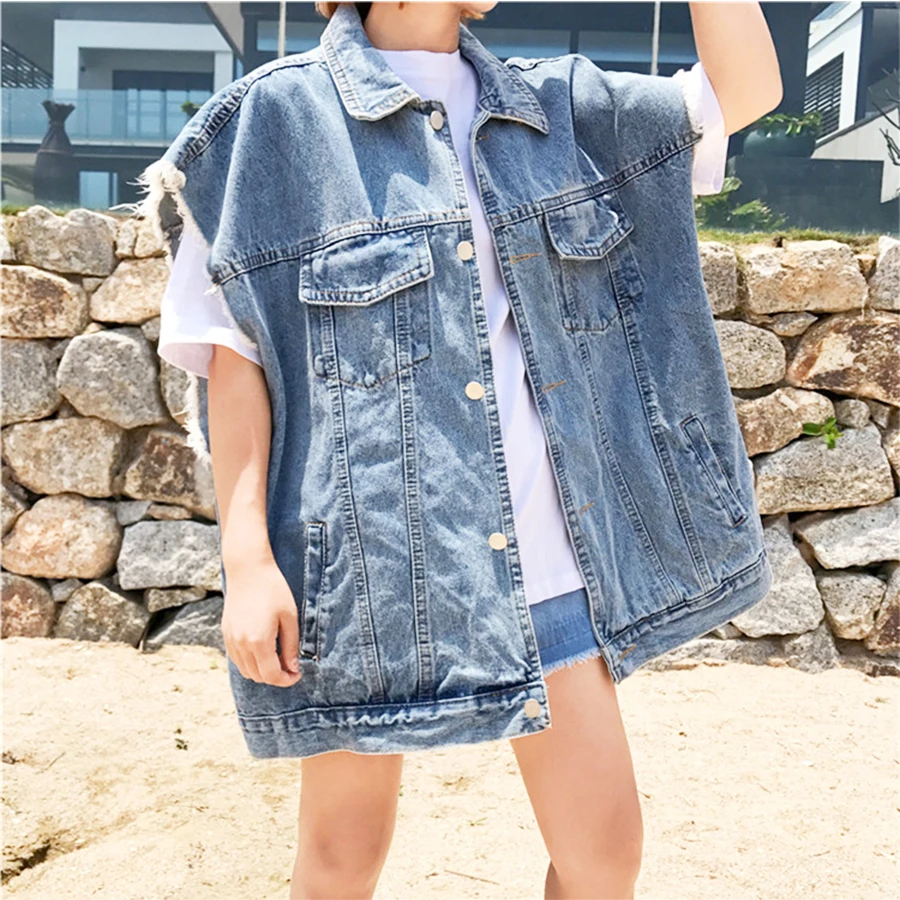 Autumn Women Denim Outer Coat Vest Loose and Casual Korean Fashion Shoulder Waistcoat Top
