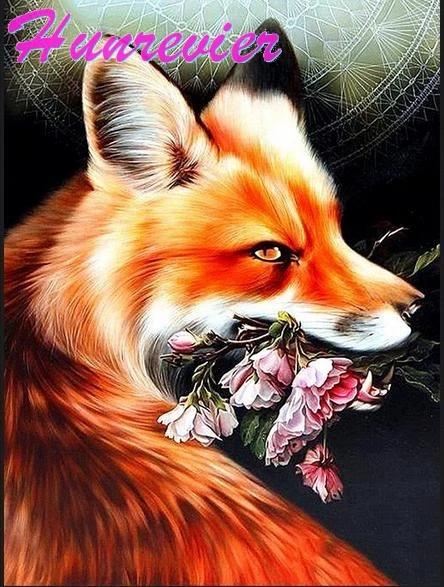 DIY Diamond Painting A fox with flowers in its mouth Full circular Embroidery Cross Stitch Rhinestone Home decor | Дом и сад