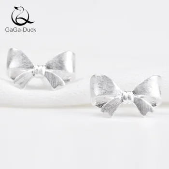 

New Fashion Jewelry Sweet 925 Sterling Silver Simple Bow Brushed Small Fresh Popular Women Stud Earrings E26