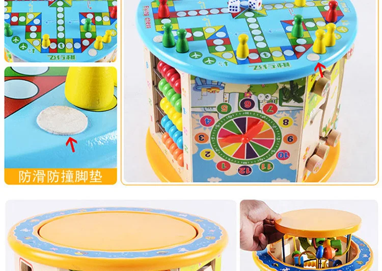 Music-Treasure Chest Children Wooden Multi-functional Hexahedral Beaded Bracelet Bead Maze Cube Baby Educational Force Toy