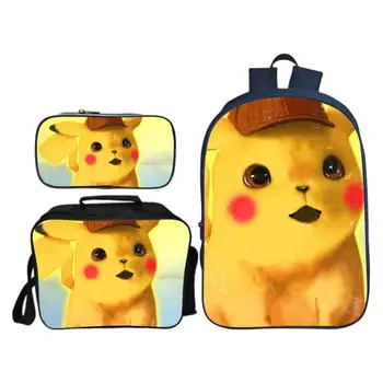 

New Arrivals 3 Pcs/Set Detective Pikachu School Backpack for Children Pokemon Casual School Bags for Boys and Girls Mochila Gift