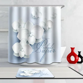 

Shower Curtain, Bathroom Curtains Accessories-3D,Pure Color,Flower,White