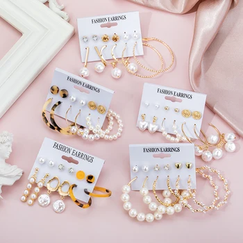 

New Korean Acrylic Pearl Drop Earrings For Women Bohemian Big Circle Geometric Earrings Set 2020 Brincos Female Fashion Jewelry