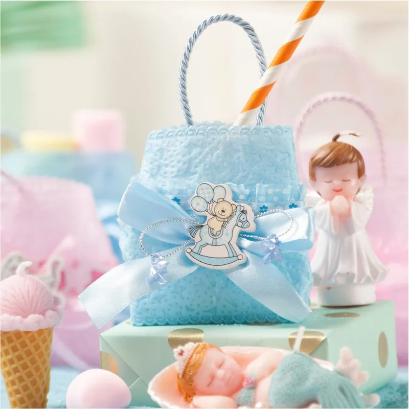 12 шт./лот, коробка для конфет с милым медведем, розовый и голубой цвет, Подарочная коробка для маленьких мальчиков и девочек, украшения для дня рождения, Детские праздничные принадлежности