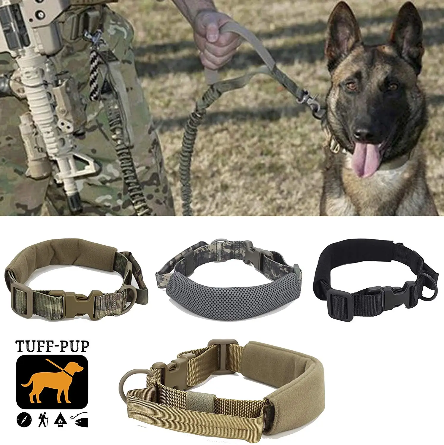 Тактический ошейник для собак в стиле милитари нейлоновый регулируемый (16 9 26