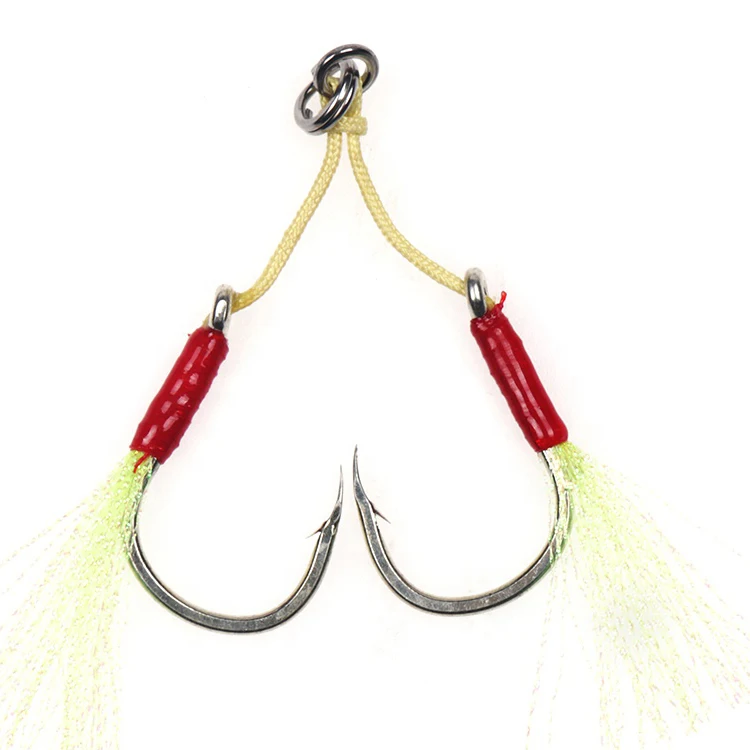 

OBSESSION Sea fishing Jig Assist Double Hook 3/0 5/0 7/0 4set/pack Thread Feather High Carbon hooks slow jigging hooks Fishing T