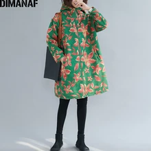 DIMANAF размера плюс осень зима женские парки пальто с капюшоном толстые флокированные теплые с принтом женские свободные куртки верхняя одежда