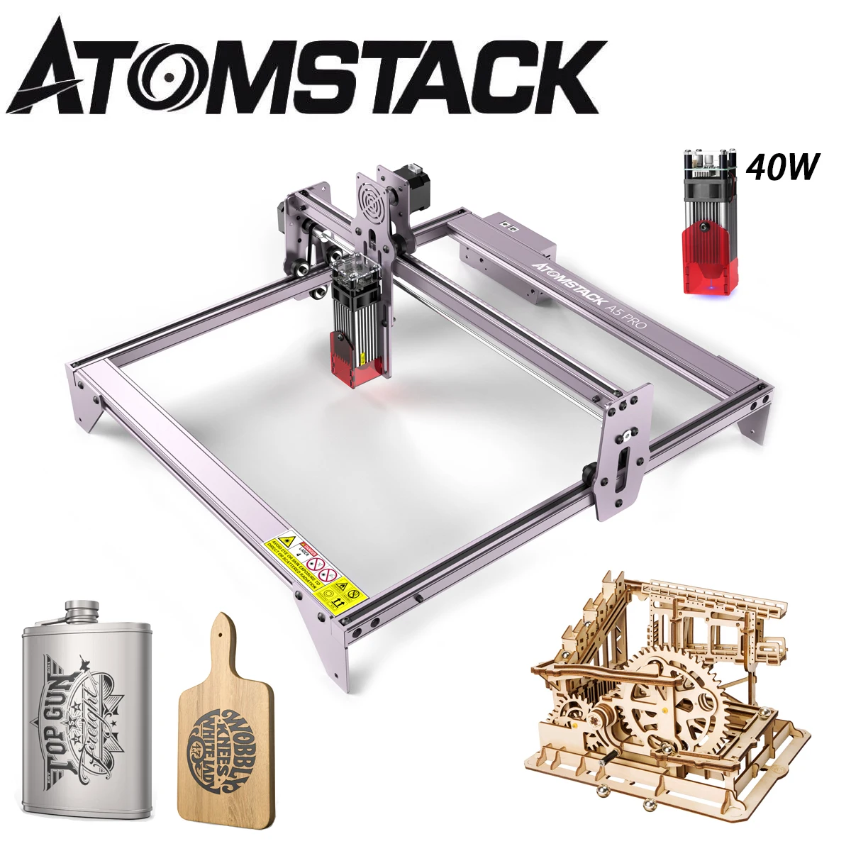 Engraver Laser Machine 40W ATOMSTACK A5 Pro M40 CNC Printer Cutter Craft DIY Craving Wood Leather Metal Acrylic 400mm*410mm Area |