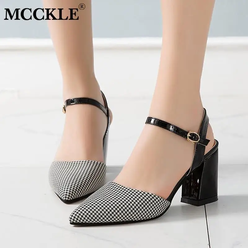 

MCCKLE Summer Women Sandals Elegant Pointed Toe Ladies Ankle Buckle High Heels Shoes Woman Casual Lattice Female Sandalias